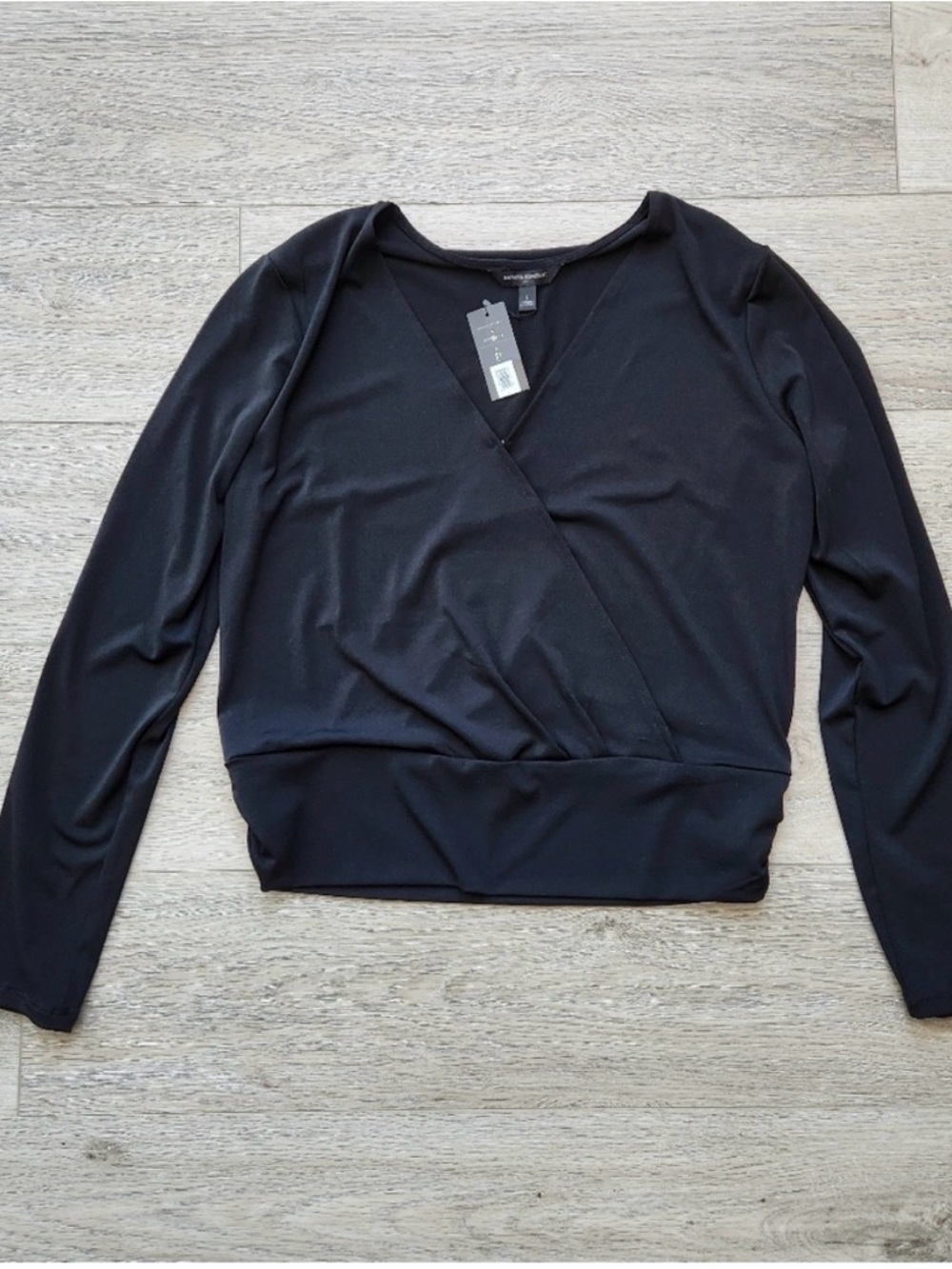 Banana Republic X Repreve Black Faux Wrap Long Sleeve Blouse Womens Large Nwt